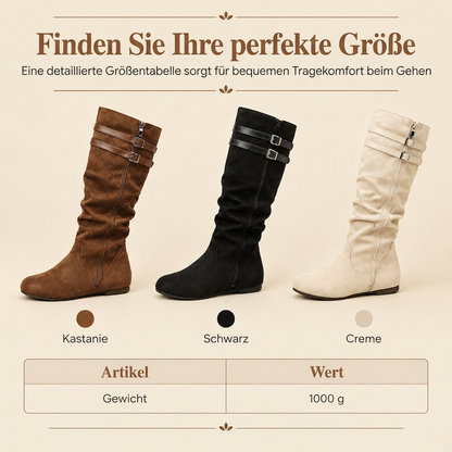 Damen Slouch-Stiefel in Wildlederoptik mit Doppelschnalle
