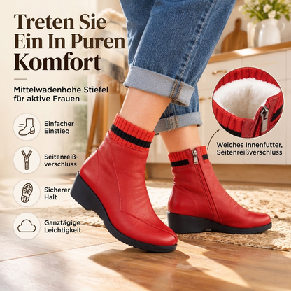 Damen Stiefeletten mit Strickbund und Keilabsatz
