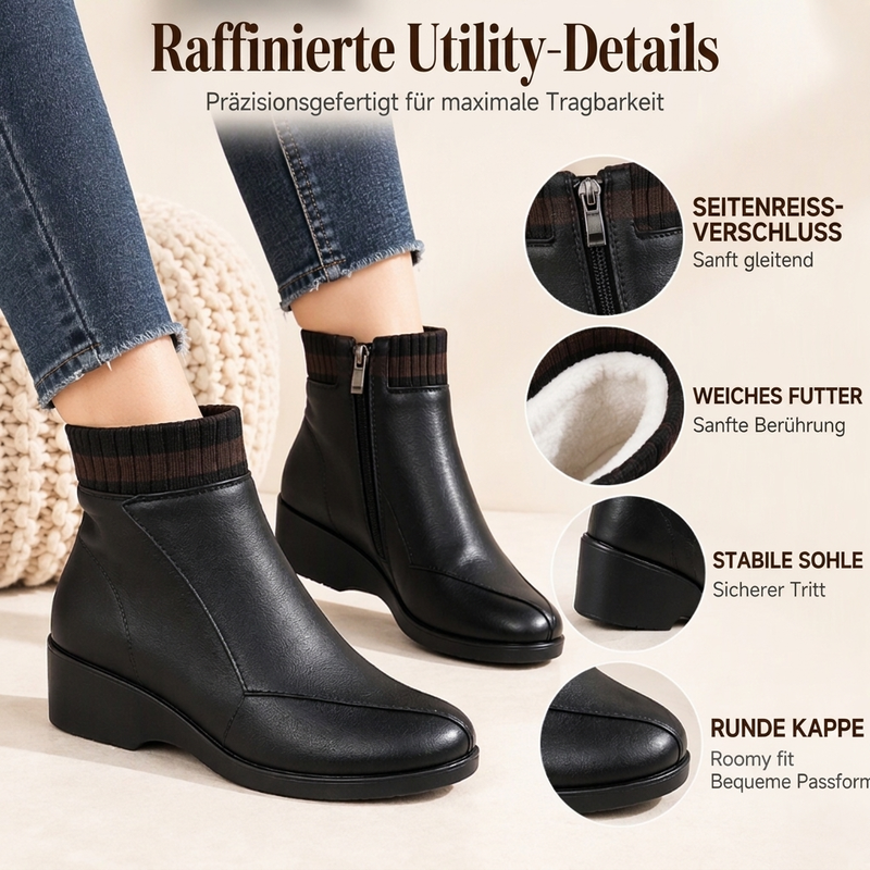 Damen Stiefeletten mit Strickbund und Keilabsatz