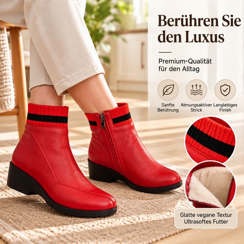 Damen Stiefeletten mit Strickbund und Keilabsatz