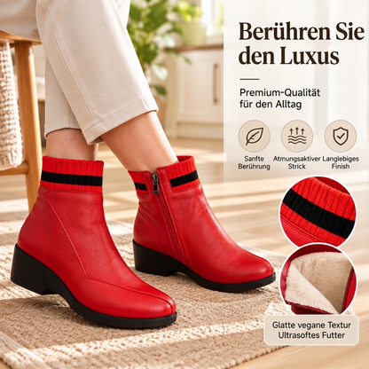 Damen Stiefeletten mit Strickbund und Keilabsatz