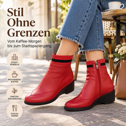 Damen Stiefeletten mit Strickbund und Keilabsatz