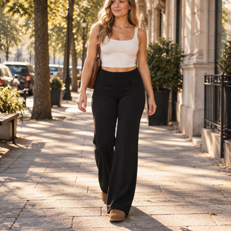 Damen Bequeme Strickhose mit weiter Beinform