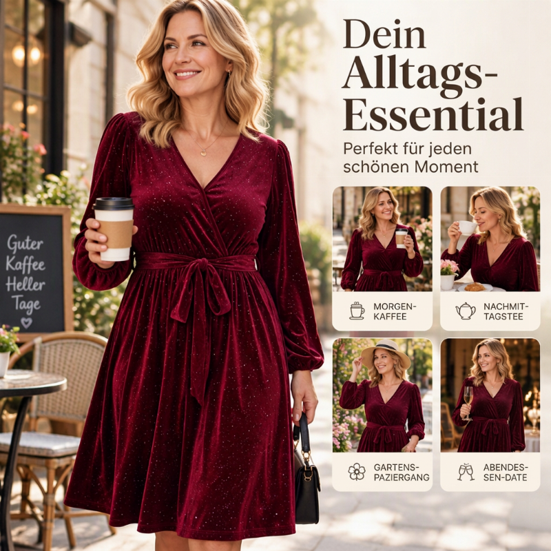 Elegantes Samtkleid für Damen in Übergröße mit Taillenschnürung