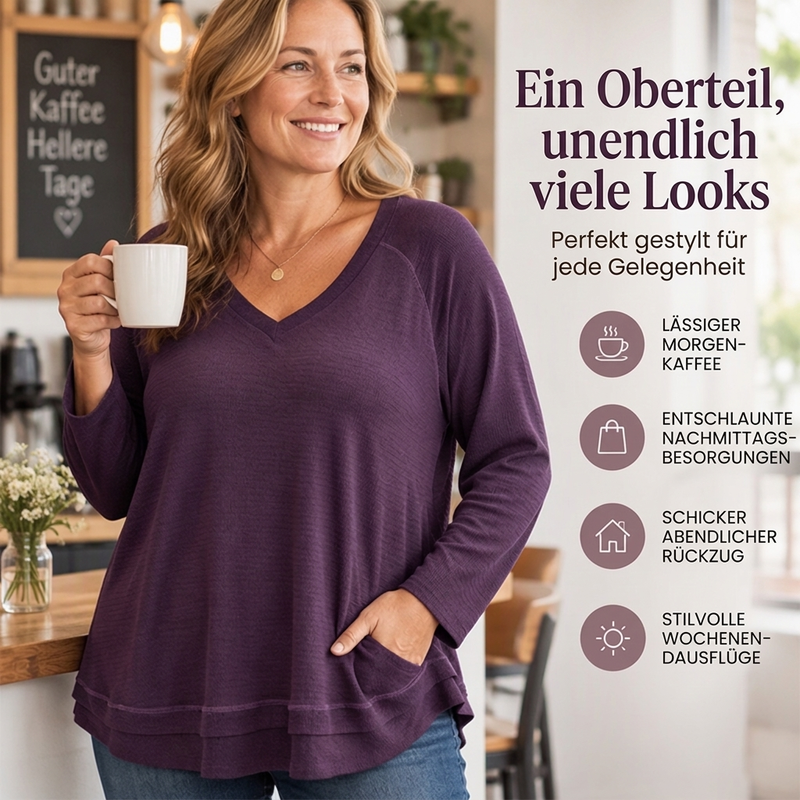 Damen Sweatshirt mit strukturierten Ziernähten und Raglanärmeln