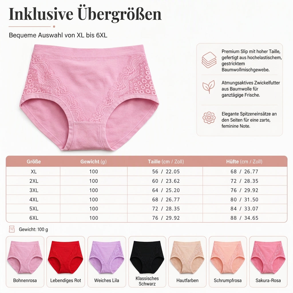 Bequeme High-Waist Baumwoll-Slips für Damen mit sanfter Formung & Spitze