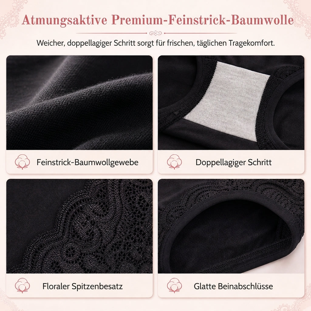 Bequeme High-Waist Baumwoll-Slips für Damen mit sanfter Formung & Spitze