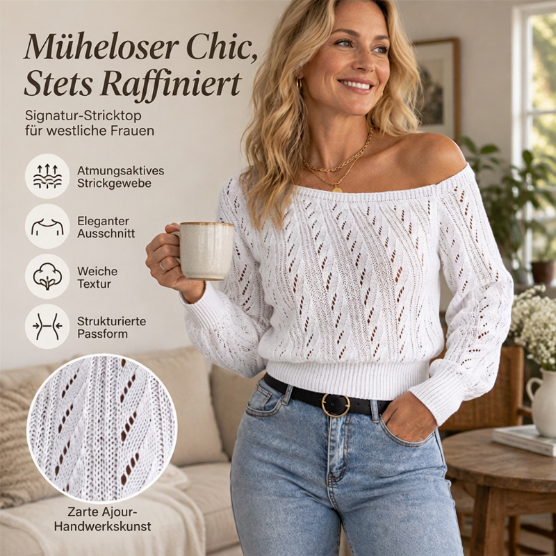 Damen schulterfreies kurz geschnittenes Strickpullover