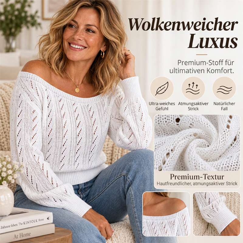 Damen schulterfreies kurz geschnittenes Strickpullover