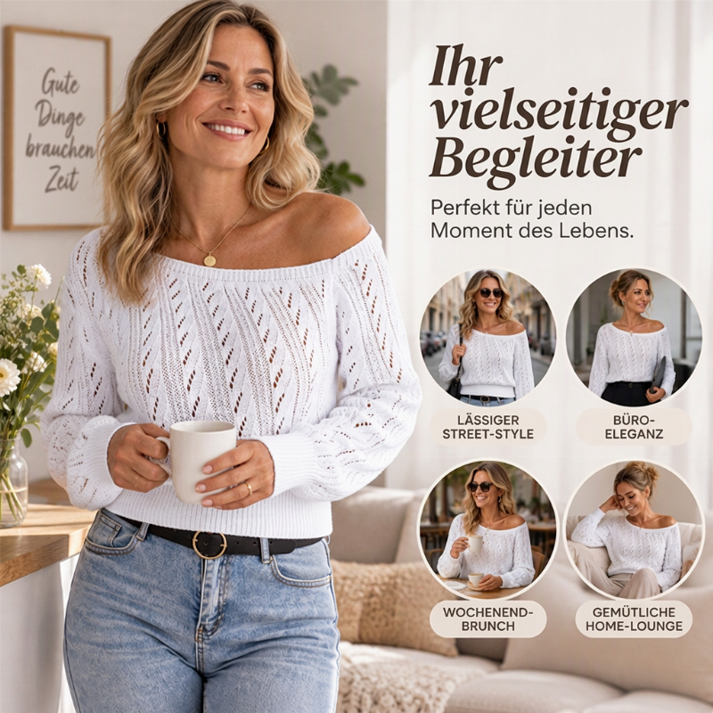 Damen schulterfreies kurz geschnittenes Strickpullover