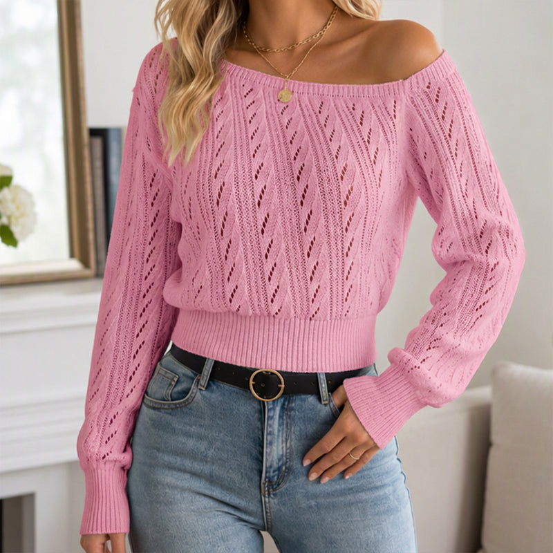 Damen schulterfreies kurz geschnittenes Strickpullover