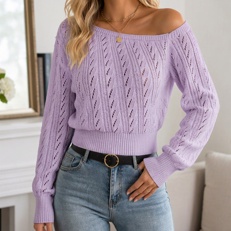 Damen schulterfreies kurz geschnittenes Strickpullover