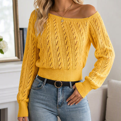 Damen schulterfreies kurz geschnittenes Strickpullover