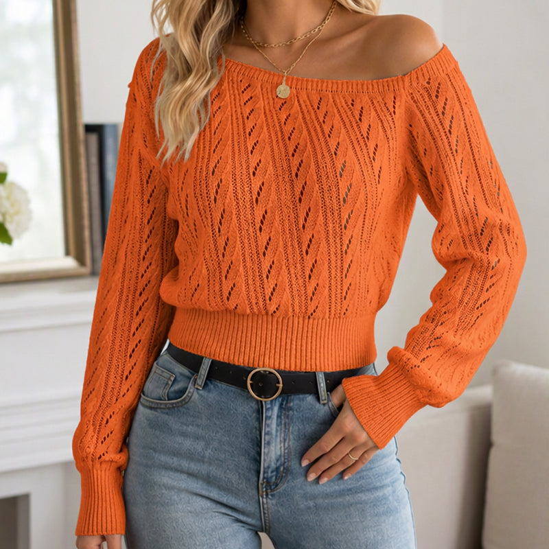 Damen schulterfreies kurz geschnittenes Strickpullover