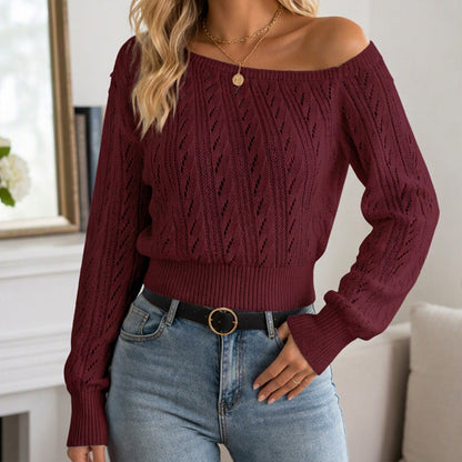 Damen schulterfreies kurz geschnittenes Strickpullover
