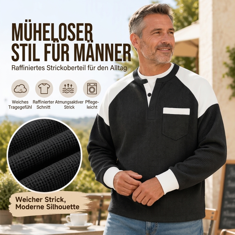 Freizeit-Henley-Oberteil für Herren mit Farbblock-Design und Waffelstrick