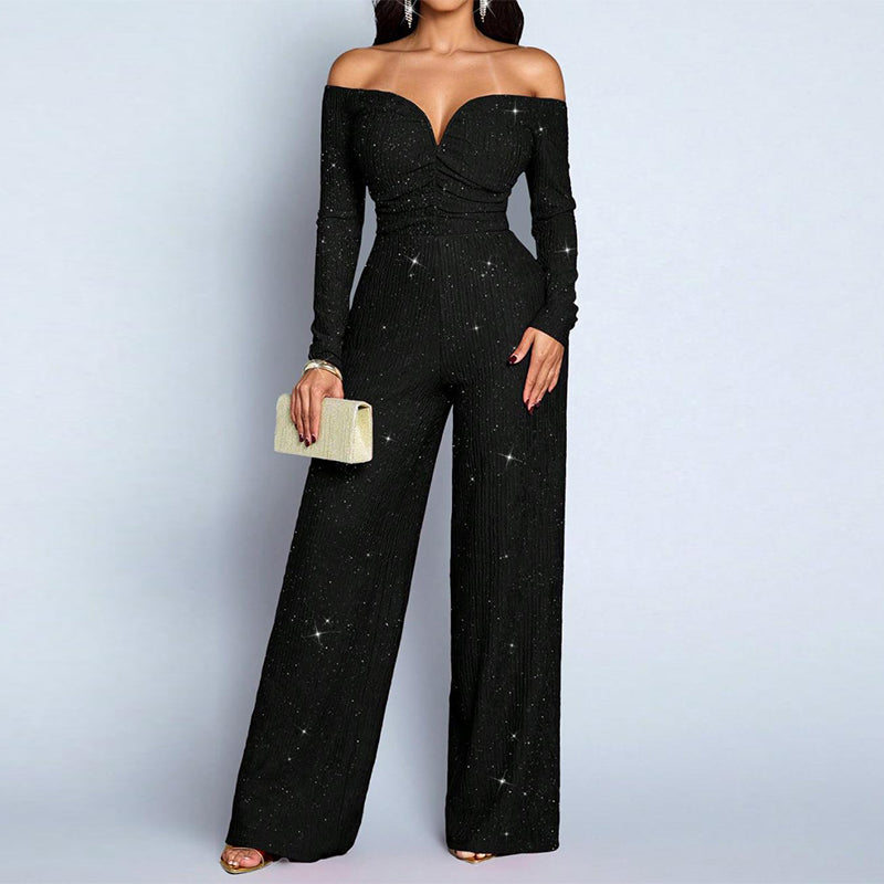 Damen schicker Trägerfreier Jumpsuit mit Pailletten