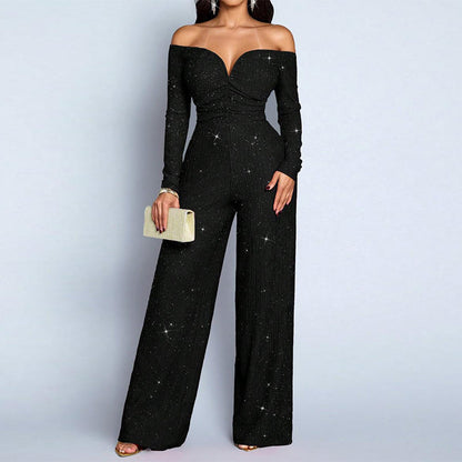 Damen schicker Trägerfreier Jumpsuit mit Pailletten
