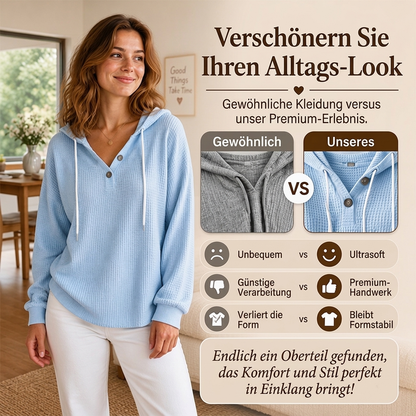 🥳Bestseller zurück! Jetzt kaufen!🥳 Damen Waffelstrick Henley Kapuzenpullover