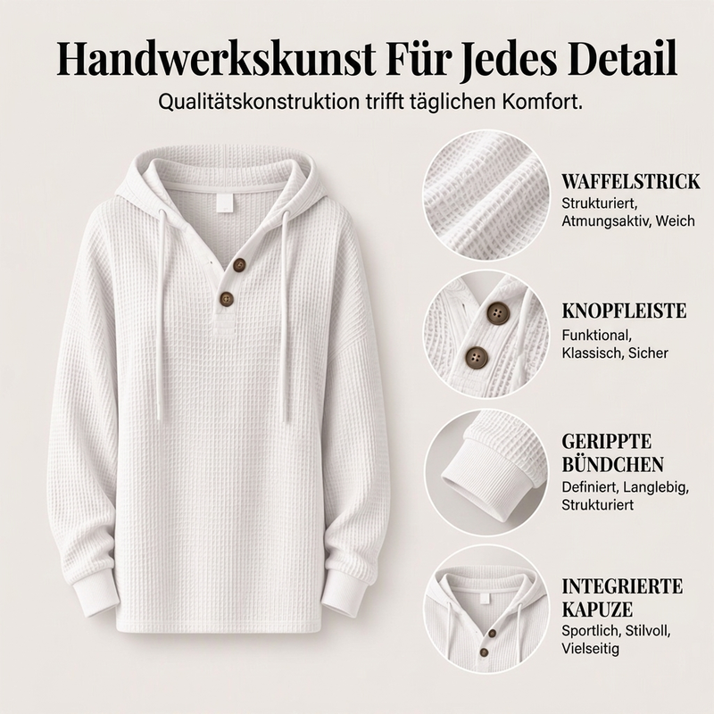 🥳Bestseller zurück! Jetzt kaufen!🥳 Damen Waffelstrick Henley Kapuzenpullover