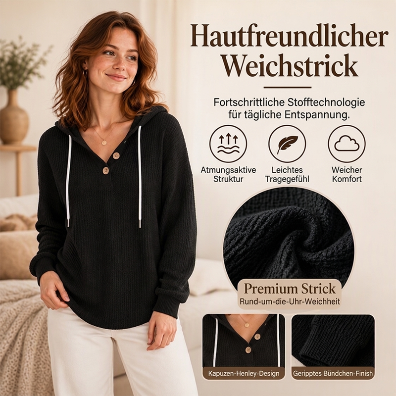 🥳Bestseller zurück! Jetzt kaufen!🥳 Damen Waffelstrick Henley Kapuzenpullover
