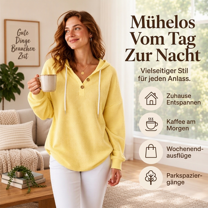 🥳Bestseller zurück! Jetzt kaufen!🥳 Damen Waffelstrick Henley Kapuzenpullover