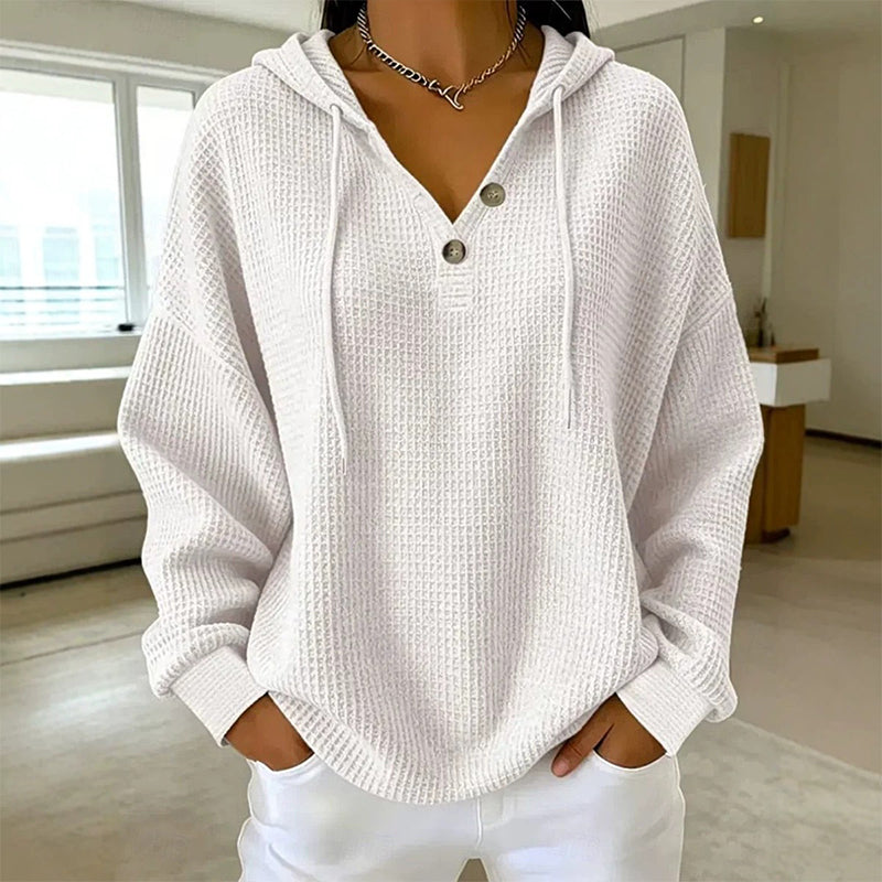 🥳Bestseller zurück! Jetzt kaufen!🥳 Damen Waffelstrick Henley Kapuzenpullover