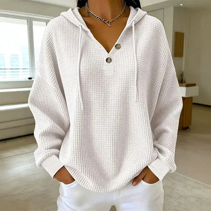 🥳Bestseller zurück! Jetzt kaufen!🥳 Damen Waffelstrick Henley Kapuzenpullover