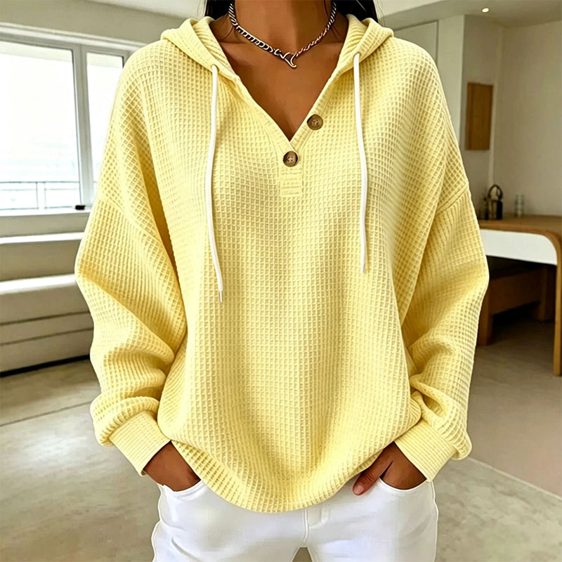 🥳Bestseller zurück! Jetzt kaufen!🥳 Damen Waffelstrick Henley Kapuzenpullover