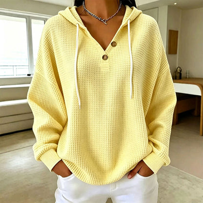 🥳Bestseller zurück! Jetzt kaufen!🥳 Damen Waffelstrick Henley Kapuzenpullover