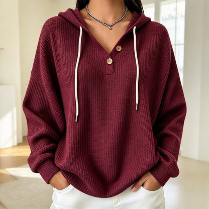 🥳Bestseller zurück! Jetzt kaufen!🥳 Damen Waffelstrick Henley Kapuzenpullover