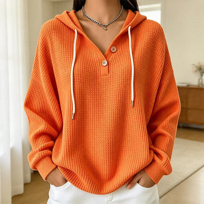 🥳Bestseller zurück! Jetzt kaufen!🥳 Damen Waffelstrick Henley Kapuzenpullover