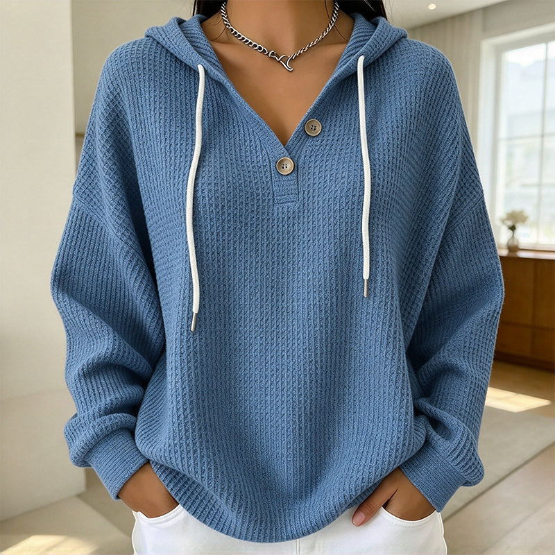🥳Bestseller zurück! Jetzt kaufen!🥳 Damen Waffelstrick Henley Kapuzenpullover