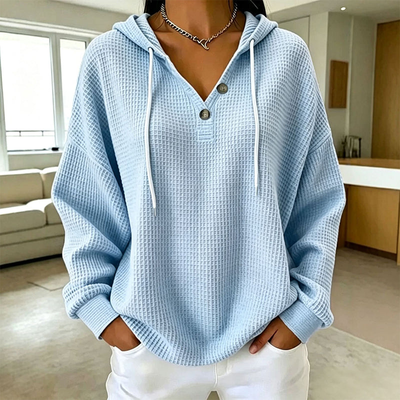 🥳Bestseller zurück! Jetzt kaufen!🥳 Damen Waffelstrick Henley Kapuzenpullover