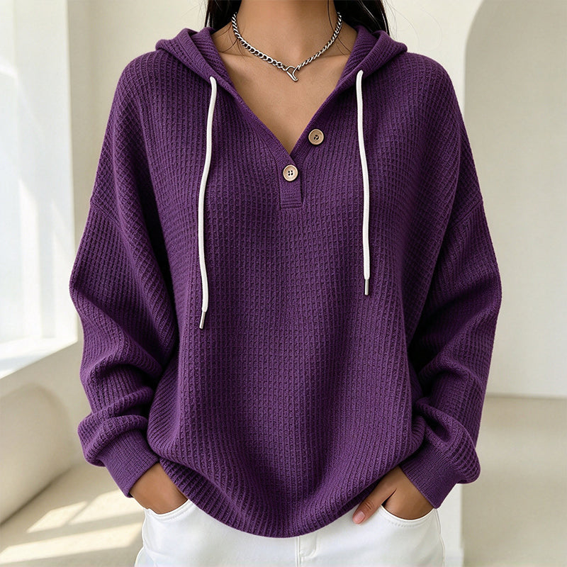 🥳Bestseller zurück! Jetzt kaufen!🥳 Damen Waffelstrick Henley Kapuzenpullover