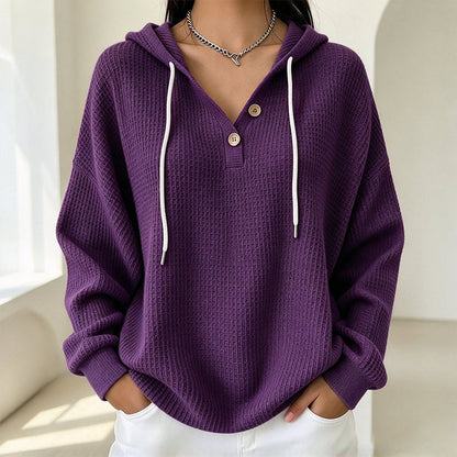 🥳Bestseller zurück! Jetzt kaufen!🥳 Damen Waffelstrick Henley Kapuzenpullover