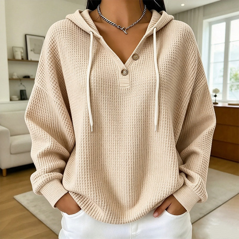 🥳Bestseller zurück! Jetzt kaufen!🥳 Damen Waffelstrick Henley Kapuzenpullover