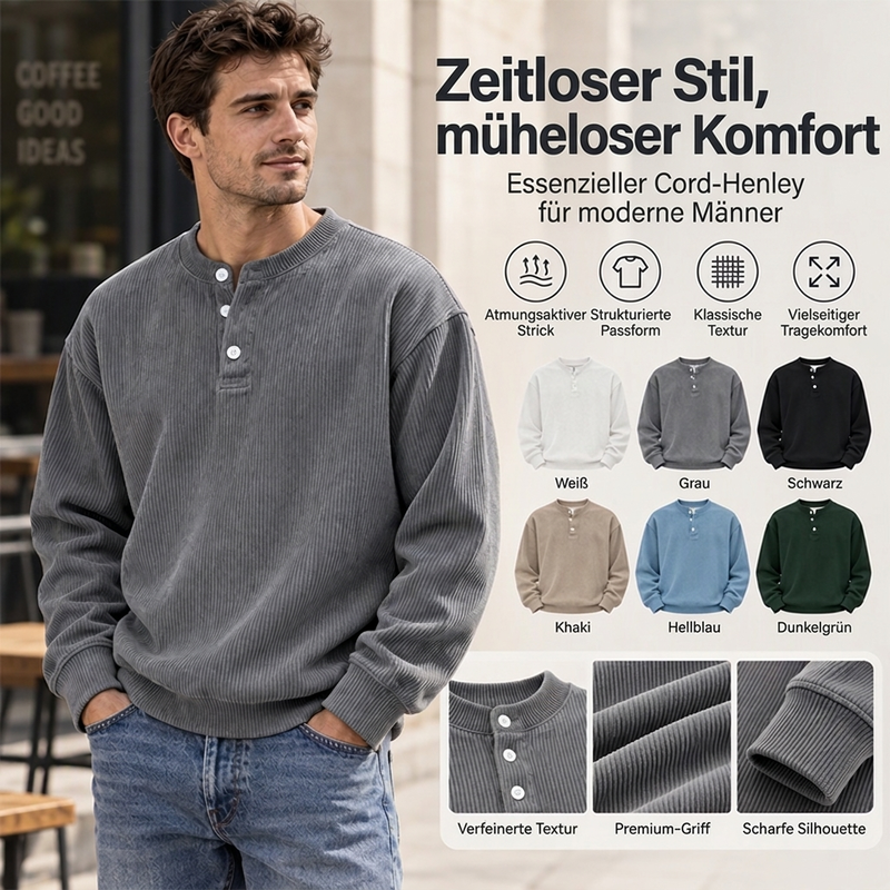 🥳Millionenfach bewährt!🥳 Lässiges Cord-Langarm-Henley-Shirt für Herren