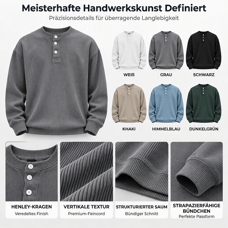 🥳Millionenfach bewährt!🥳 Lässiges Cord-Langarm-Henley-Shirt für Herren