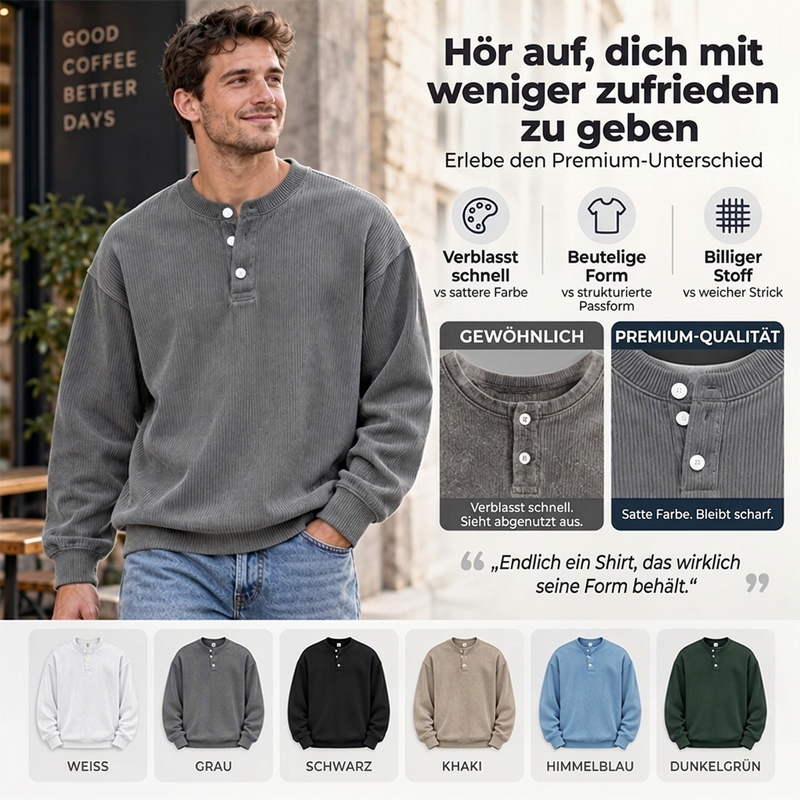 🥳Millionenfach bewährt!🥳 Lässiges Cord-Langarm-Henley-Shirt für Herren