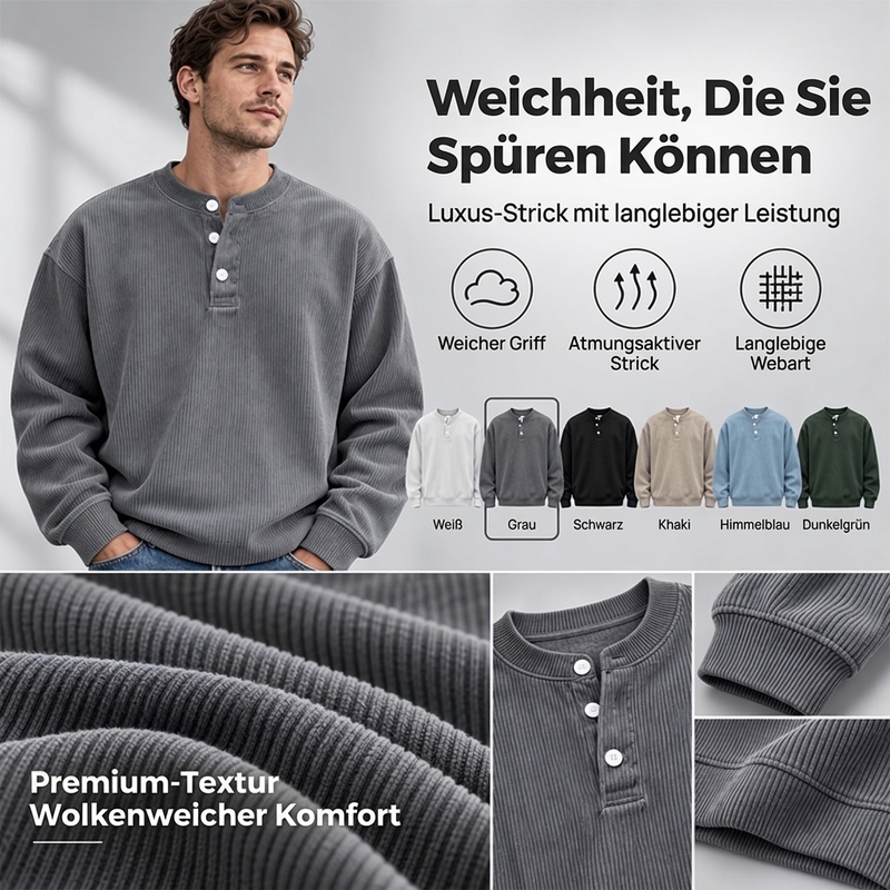🥳Millionenfach bewährt!🥳 Lässiges Cord-Langarm-Henley-Shirt für Herren