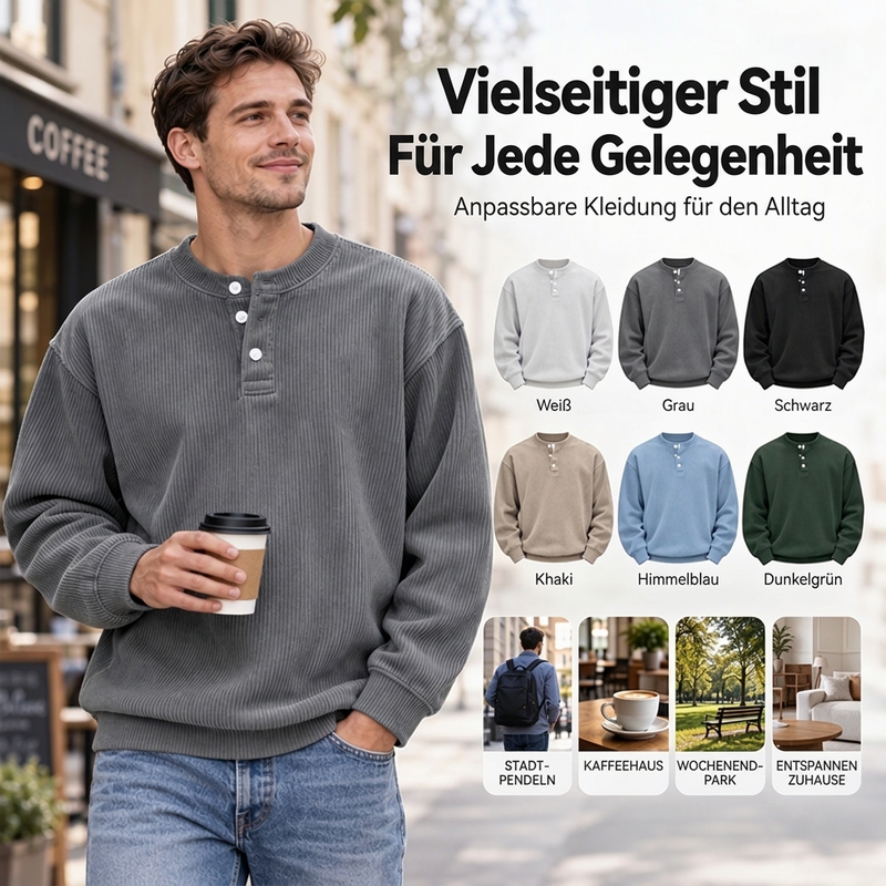 🥳Millionenfach bewährt!🥳 Lässiges Cord-Langarm-Henley-Shirt für Herren