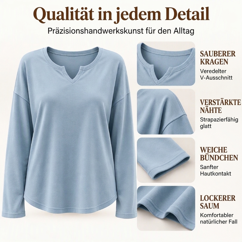 🚀Neu eingetroffen! 50% Rabatt!🚀 Damen Freizeit Oberteil mit V-Ausschnitt und langen Ärmeln
