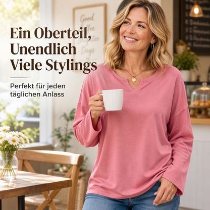 🚀Neu eingetroffen! 50% Rabatt!🚀 Damen Freizeit Oberteil mit V-Ausschnitt und langen Ärmeln