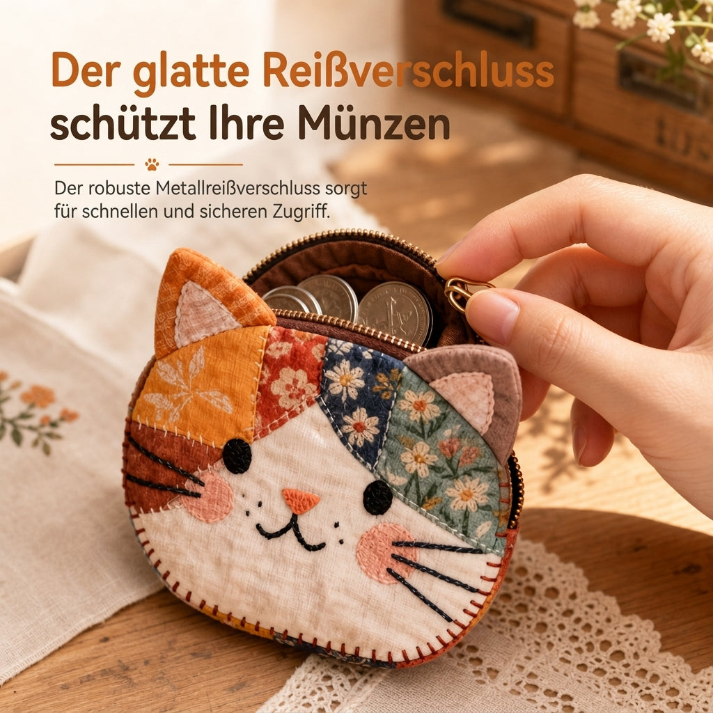 🐱✨ Niedliche Patchwork-Katzen-Geldbörse mit Münzfach & Kartenhalter – klein, kreativ & tragbar für Mädchen 👛🎀