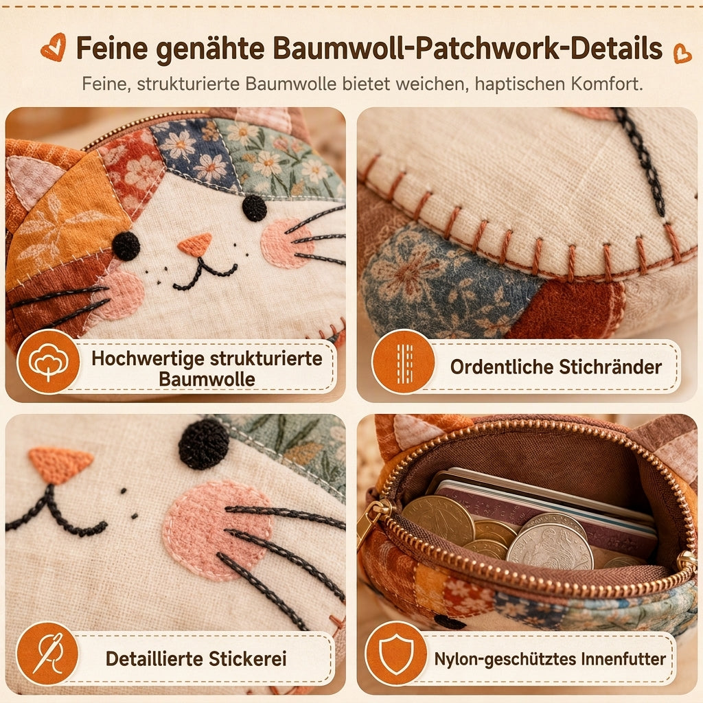 🐱✨ Niedliche Patchwork-Katzen-Geldbörse mit Münzfach & Kartenhalter – klein, kreativ & tragbar für Mädchen 👛🎀