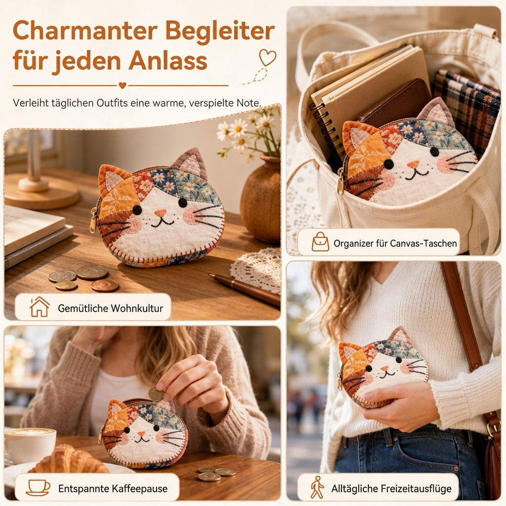 🐱✨ Niedliche Patchwork-Katzen-Geldbörse mit Münzfach & Kartenhalter – klein, kreativ & tragbar für Mädchen 👛🎀