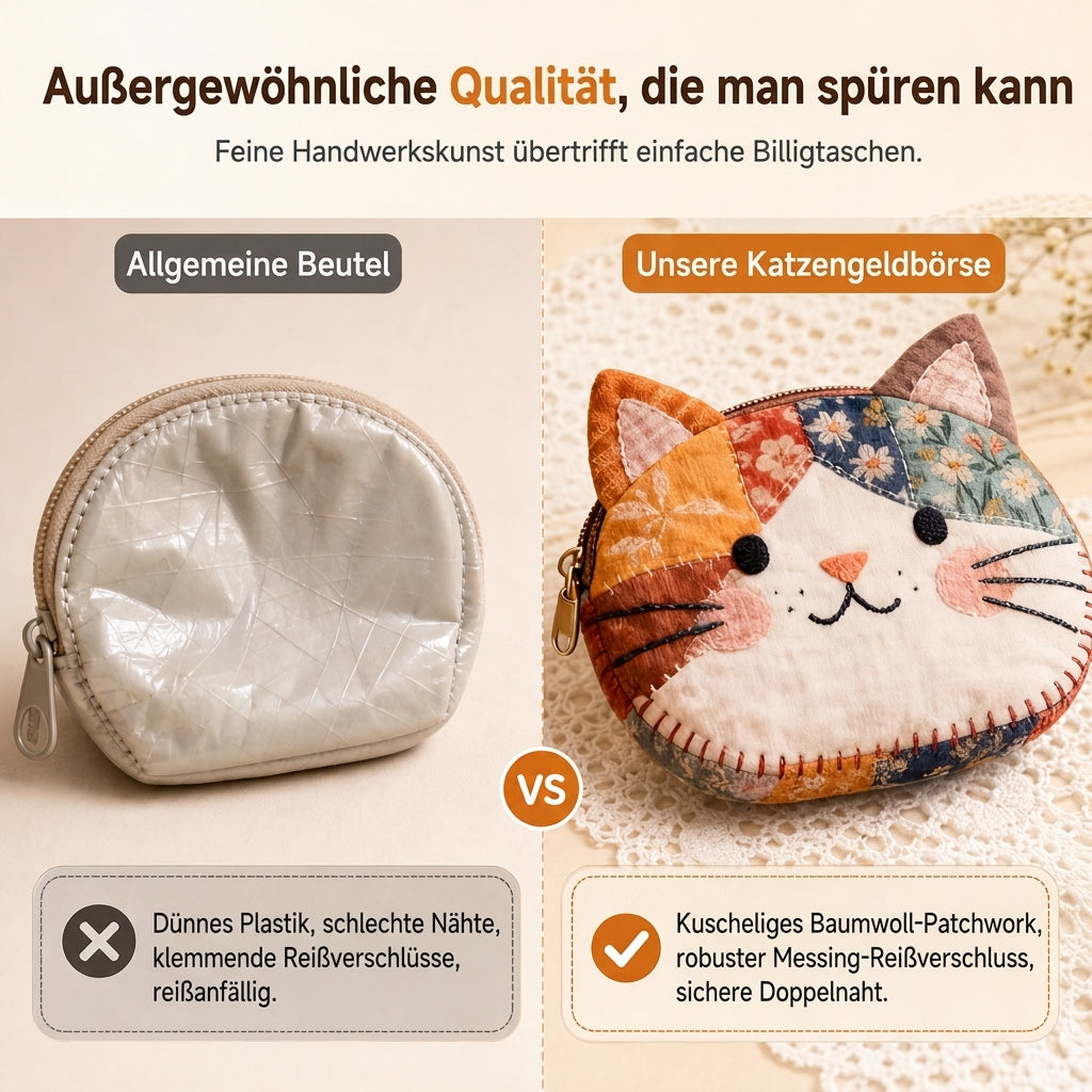 🐱✨ Niedliche Patchwork-Katzen-Geldbörse mit Münzfach & Kartenhalter – klein, kreativ & tragbar für Mädchen 👛🎀