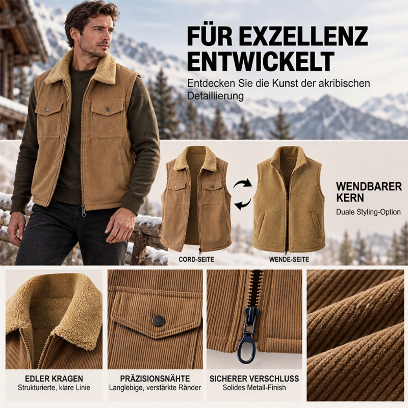 ⚡Flash-Sale! Solange der Vorrat reicht!⚡ Unisex Wendbare Kord Freuwe Warme Weste
