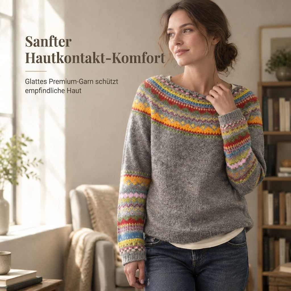 Locker sitzender Damen-Strickpullover mit Rundhalsausschnitt und Farbblock-Design